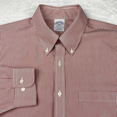 Brooks Brothers Dress Shirt Men's 16.5-2/3 Red/White Stripes Regent No Iron