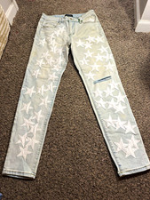 Amiri Women's MX1 Skinny Slim Light Wash Star Patch Stretch Denim Jeans