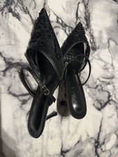 shoe women black evening low heel comfortable lacy sling back party pointed toes