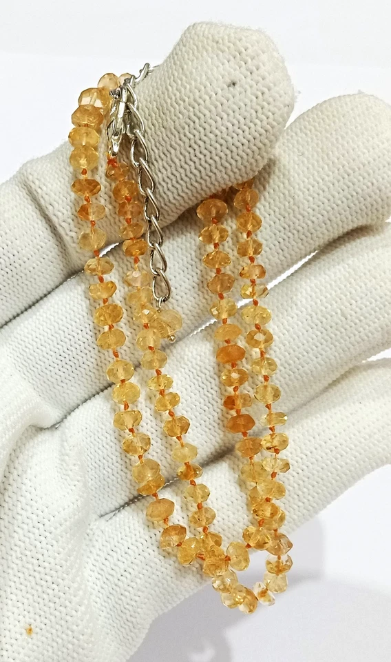 Collar con cuentas de citrino natural: rondelle facetado, anudado a mano, minimalista, 14" Foto 2 de 4