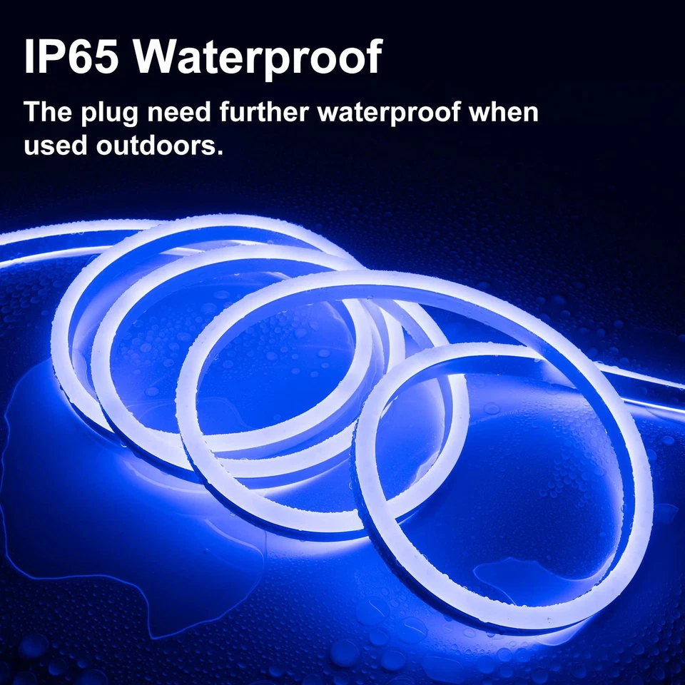 Luces LED de cuerda de neón de 50 pies - Luz de neón azul flexible 110 V impermeable al aire libre - DI... Foto 2 de 4