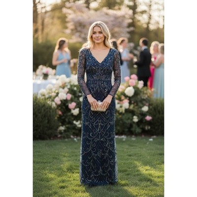 formal aidan mattox dresses NWT DRESS GOWN NAVY BLUE WEDDING GUEST SEQUIN BEADED EVENING SCH007457_G_L