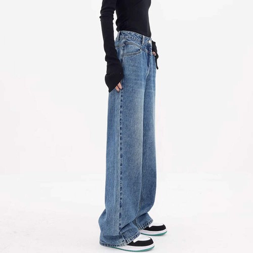 Womens High Waist Wide Leg Jeans Loose Fit Straight Leg Trousers and Autumn New - 第 4/12 張圖片