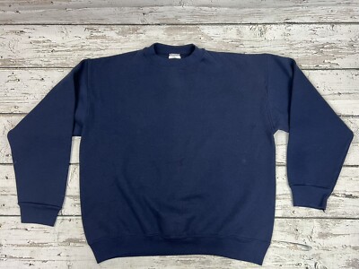 VTG 1990's Trench Ultra Men's Navy Blue Solid Blank Crewneck Sweatshirt USA - L
