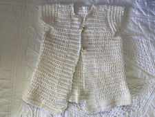 Vintage Hand Crochet Baby Cardigan Sweater Dress Cream Colored Newborn-3 Months