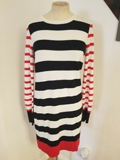 Eliza J Sz S Sweater Dress Long Sleeve Crewneck White Red Black Striped Womens 