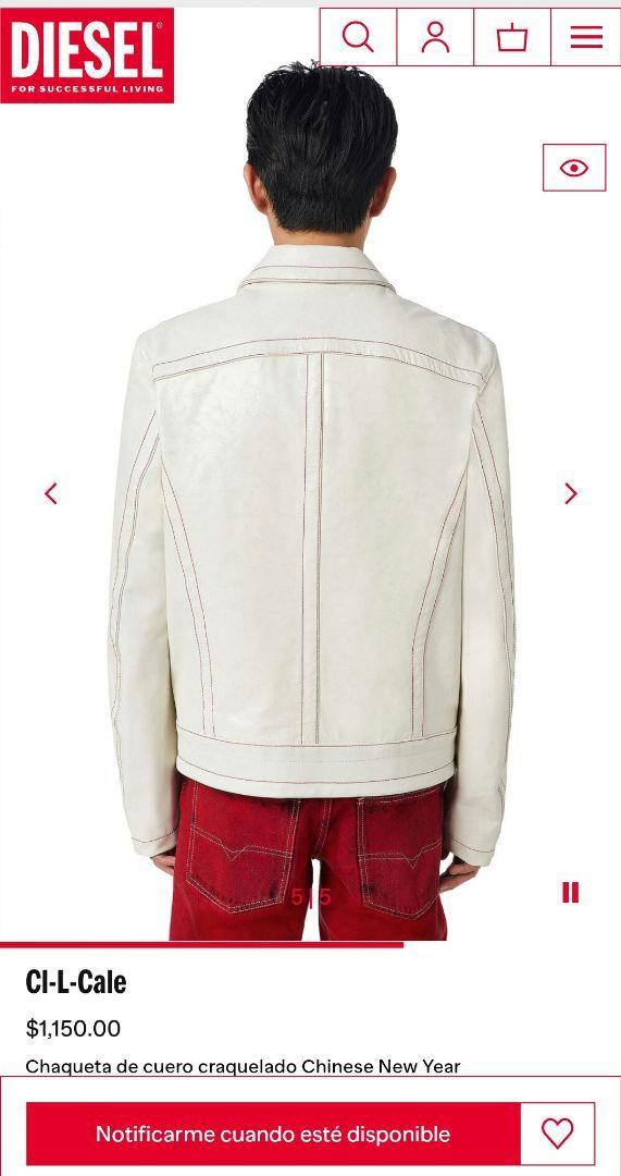 Diesel Men M Cracked White Leather Jacket Classic Vintage style