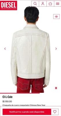 DIESEL 中華新年モデル クラック加工 ホワイト レザー ジャケット Diesel Men M Cracked White Leather Jacket Classic Vintage style