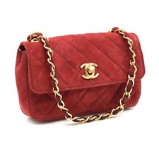 CHANEL Mini Matelasse Coco Mark Suede Chain Shoulder Bag Red