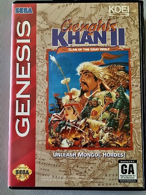 Genghis Khan II:Clan of the Gray Wolf,Genesis Sega1993 Box game manual,Authentic