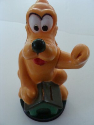 VTG Disney Pluto Plastic Dog House Coin Bank Movable Arm - Animal