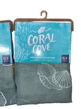 Coral Cove Embroidered Window Panel. Green Seashells, Sheer. Nautical/ Coastal