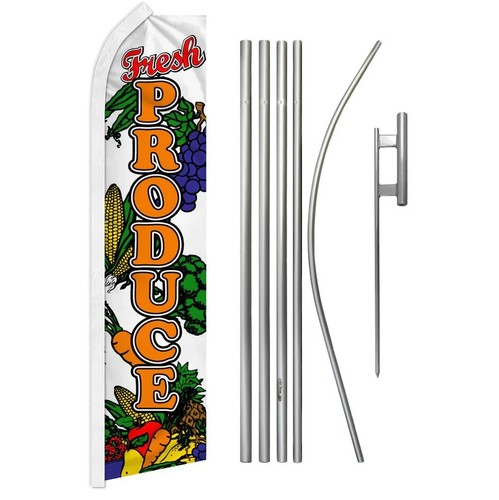 Fresh Produce Swooper Flutter Feather Advertising Market Flag & Pole Kit
