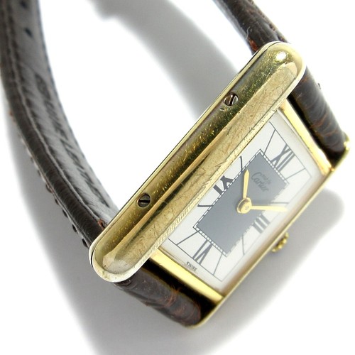 Auth Cartier Must de Cartier Tank Vermeil - White 61299 5057001 Dark Brown - Bild 10 von 12