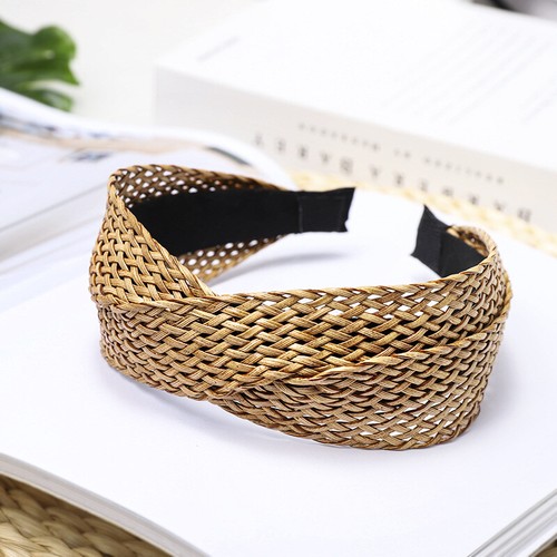 Beach Style Straw Headband Wide-Brimmed Nonslip Knotted Headwear Hair Ornament - Picture 12 of 15