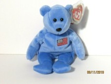 TY Beanie Baby America Blue Bear Plush 2001 With Tag And Plastic Protector 8"