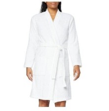 Iris & Lilly Women's Short Terry Towelling Dressing Gown, White, Size 14 NEW