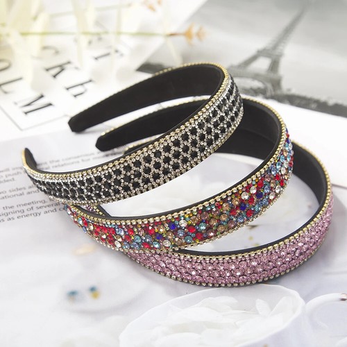 Women Rhinestone Hair Headband Party Band Crystal Bling Padded Baroque Fashion - Picture 2 of 29