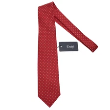 Drake's NWT Neck Tie in Red with Blue & White Mini Circles 100% Silk