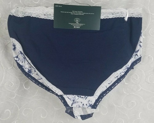 Laura Ashley 4 Small Lace Trimmed Panties 2 Thongs, 2 Hipsters White Gray Navy - Picture 7 of 7
