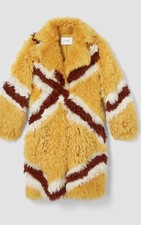 Derek Lam Multicolor Yellow Diamond  Shearling Coat Pockets Larked Size 0 Sz S
