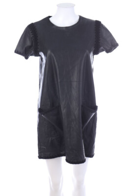 Zara Knit Kleid Shiftkleid Kunstleder S schwarz