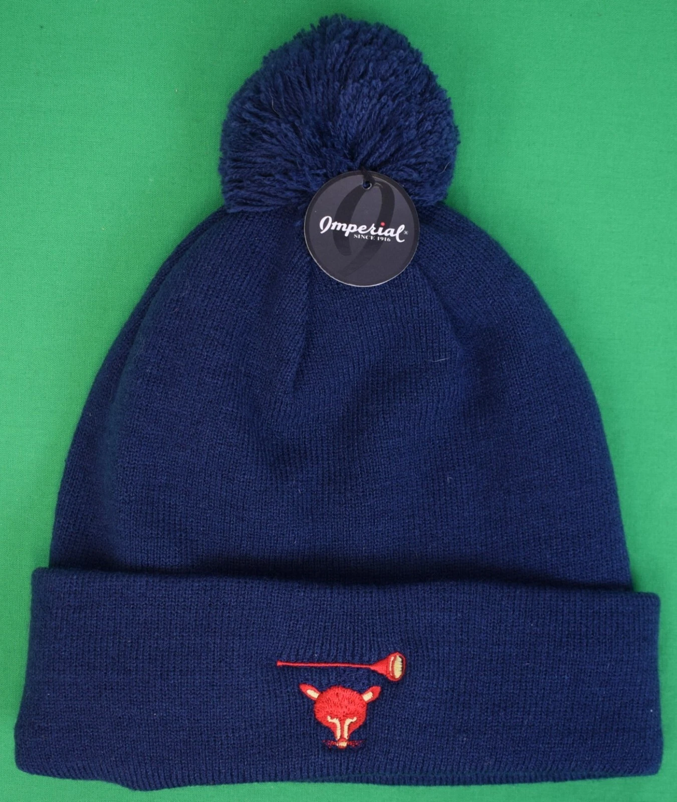 Myopia Hunt Club Navy Blue Toboggan Cap w/ Grey Fleece Lining & Pom (NWT)