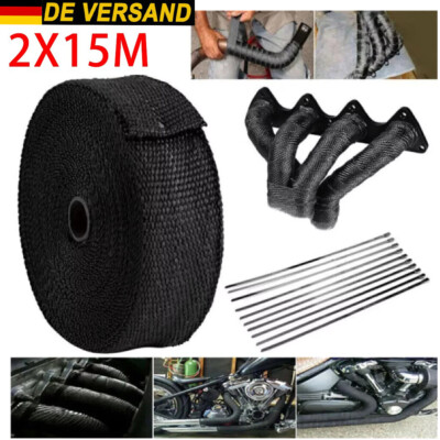 2x 15M Titan Hitzeschutzband Auspuff Band bis 1400°Hitzeschutz Heat Wrap Krümmer