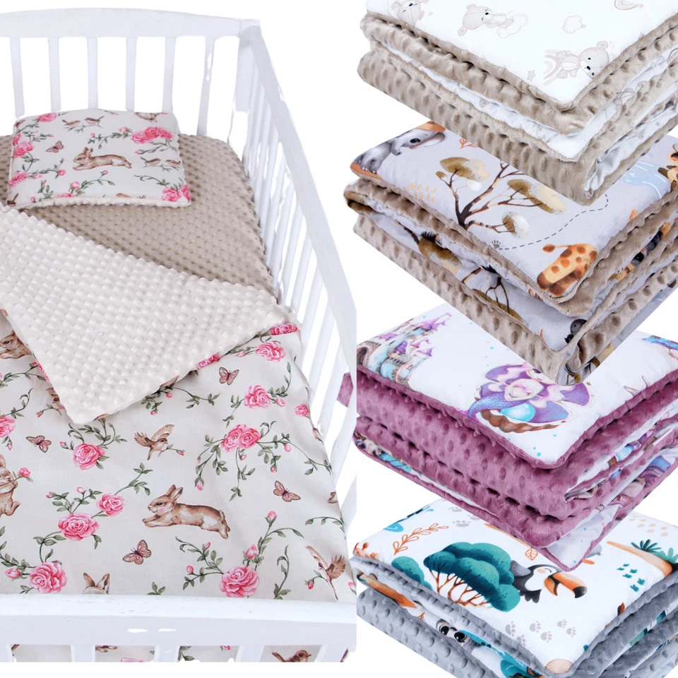 BABYLUX Babydecke 75x100 cm mit Kissen Minky für Baby Kinderwagen Bett Buggy