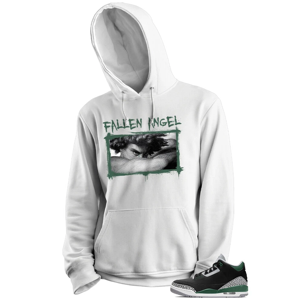 Fallen Angel White Hoodie To Match Jordan 3 Pine Green Sneaker