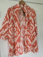 Chico s Women 0 Small Linen Jacket Open Front 3/4 Sleeve Ikat print orange NWT