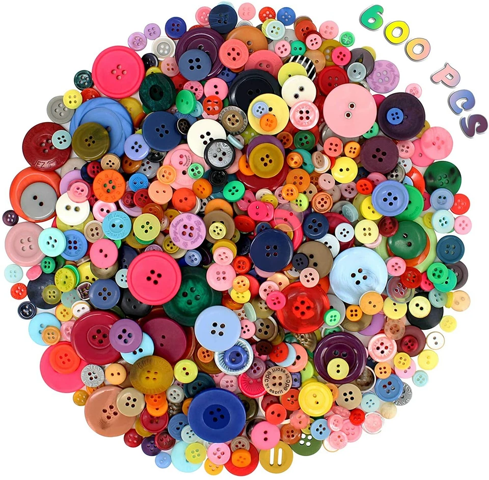 600Pc Craft DIY Buttons About Mixed Colors Assorted Sizes Round Resin Decoration - Image 2 of 4
