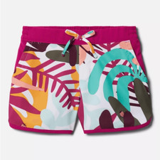 Columbia Girls' Sandy Shores Board Shorts White In The Leaves Size M 10/12