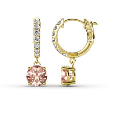 Runde Morganit und Diamant Ohrhänger Creolen 1 7/8 ctw 14K Gold JP:237710