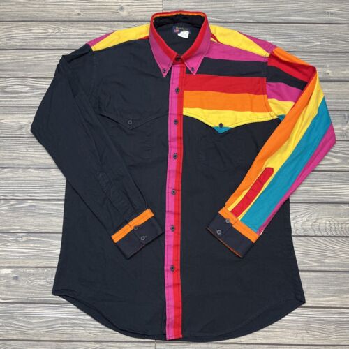 Vintage Ruddock Bros Western Long Sleeve Button Up Shirt Sz L Made in USA Black