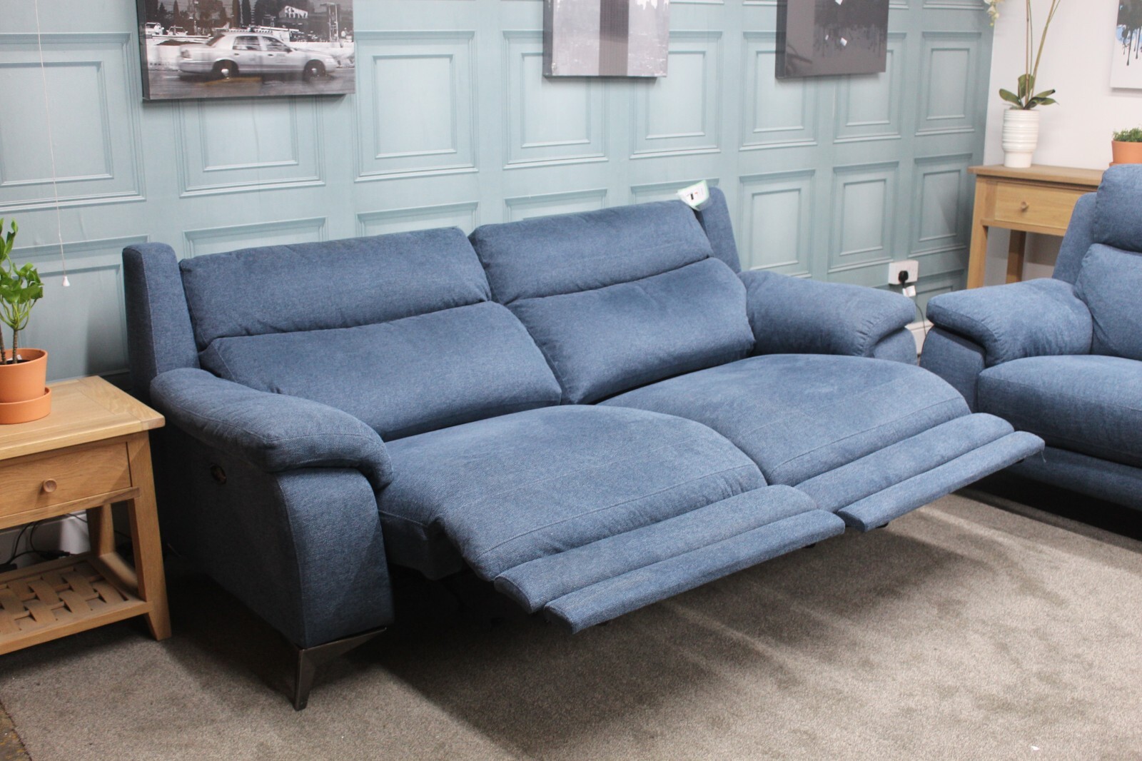 FURNITURE VILLAGE MISSOURI ELECTRIC 3 &STANDARD 2 SEATER SOFAS IN BLUE
