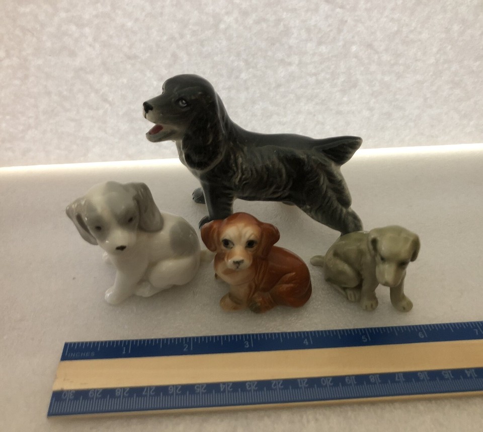 Collectible Porcelain Miniature Dog Figurines Vintage Lot X4 Shelf
