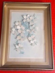Download Vintage Paper Art 3d Shadowbox Gold Framed White Light Blue Flowers 1975 Ebay
