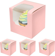 Pink Cupcake Boxes Individual 100 Packs 3.5X 3.5X 3.5 Auto-Popup Single Cupcake