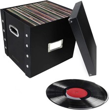 Vinyl Record Storage Box - 12" - 1 Pack- Crate Holds up to 75 Vinyl Albums - Bla
