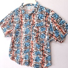 Vintage Ardmore Abstract Leaf Print Button Down Shirt Short Sleeve Made in USA