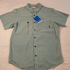 Columbia Plaid Short Sleeve Shirt Medium Button Front New with Tags Men's Green