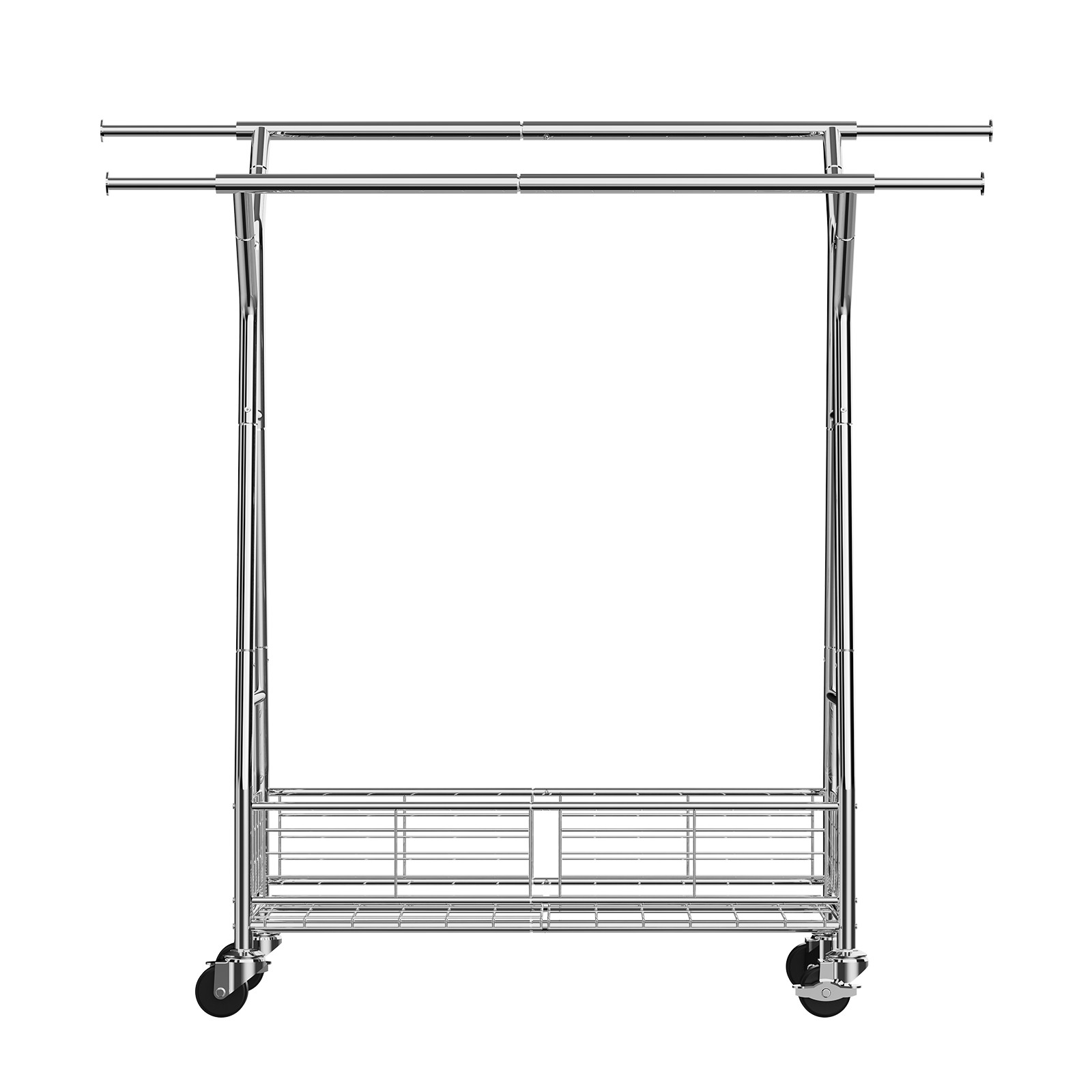 Uimoso Rolling Clothes Garment Rack 2 Hanging Rods & Storage Basket Extendable