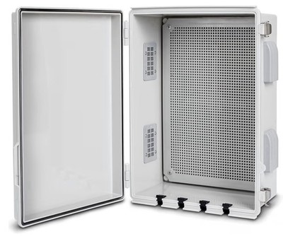 Electrical Junction Box, Ventilated Design, Cable Grommets 15.7 x11.8 x7.1 -Gray
