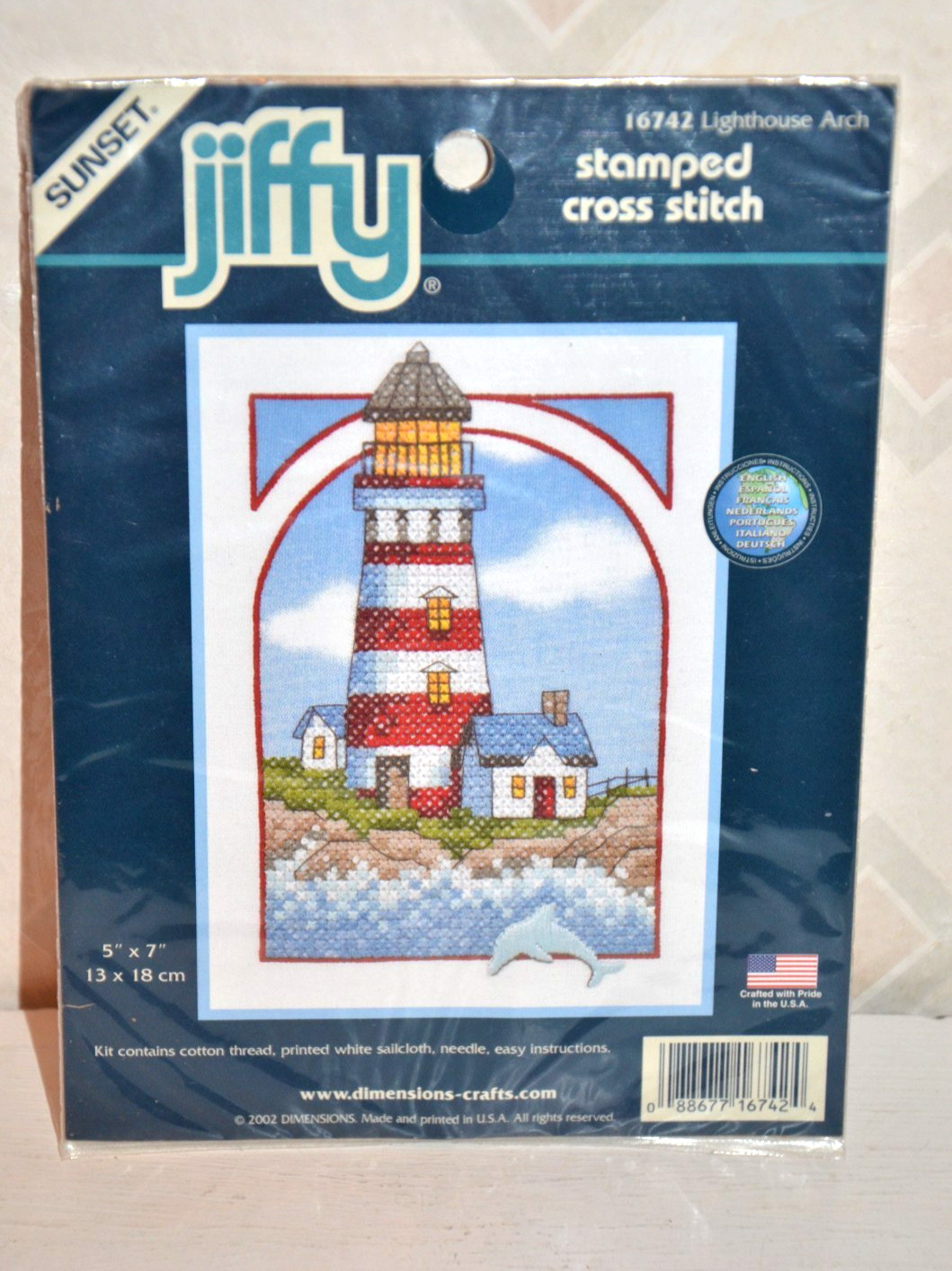 Dimensions #16742 Lighthouse Arch Stamped Cross Stitch Jiffy SUNSET Sealed, NEW