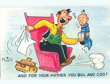 Unused Pre-1980 comic signed HUSBAND CHANGING DIAPER OF BABY 60.000 cards k6383@