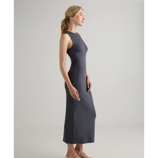 Quince Tencel Ribbed Knit Sleeveless Tank Midi Dress Carbon Grey Neutral Medium