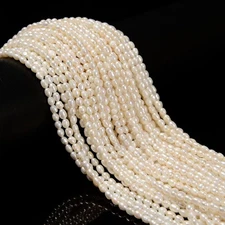 Natural White Fresh Water Pearl Rice Shape Beads Size 3mm x 4-5mm 14'' Strand