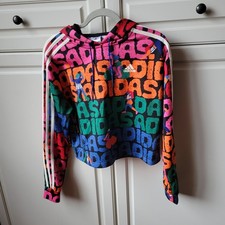 Nwt ADIDAS FARM RIO Cropped Hoodie Women's Small 3 Stripes Sports Art Colorful