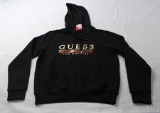 Guess Women's Factory Logo Print Miriam Pullover Hoodie NC3 Black Medium NWT